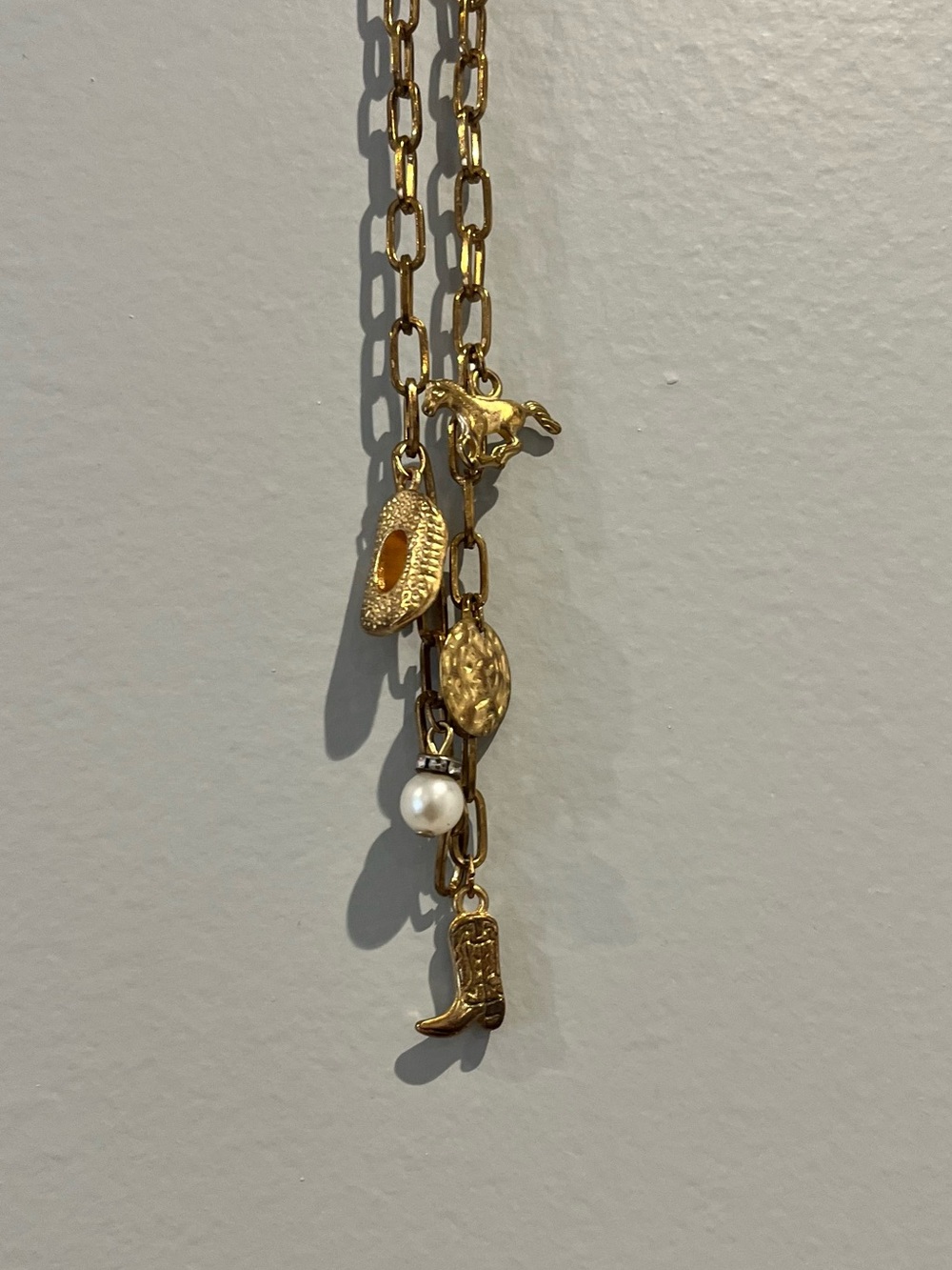 Gold Charm Necklace with Pearl Accent - Women Jewelry